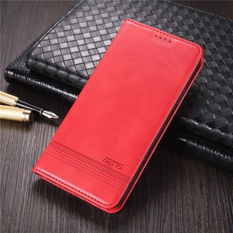 AZNS for Xiaomi Redmi Note 9 Pro/Note 9S Auto-absorbed Leather Wallet Stand Case - Red