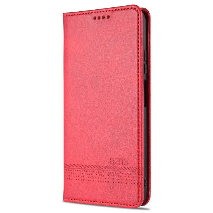 AZNS For Xiaomi Redmi Note 10 4G / Redmi Note 10S / Poco M5s 4G Wallet Phone Case Magnetic Absorption Folding Stand Flip Cover PU Leather Phone Protector - Red