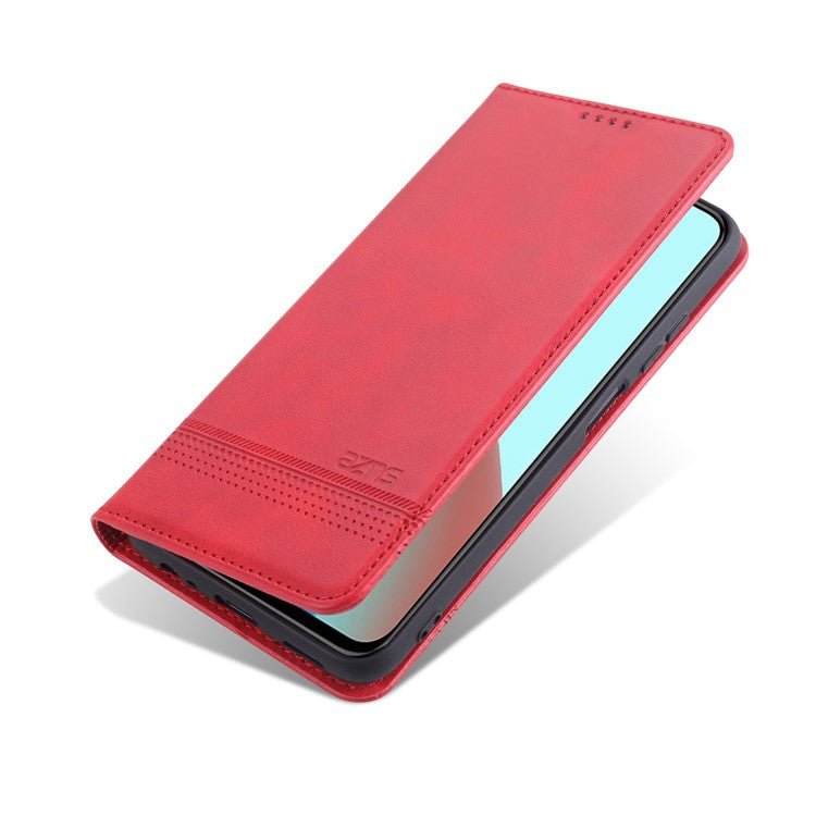 AZNS For Xiaomi Redmi Note 10 4G / Redmi Note 10S / Poco M5s 4G Wallet Phone Case Magnetic Absorption Folding Stand Flip Cover PU Leather Phone Protector - Red