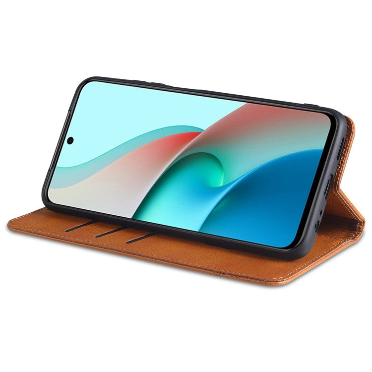 AZNS For Xiaomi Redmi Note 10 4G / Redmi Note 10S / Poco M5s 4G Wallet Phone Case Magnetic Absorption Folding Stand Flip Cover PU Leather Phone Protector - Red