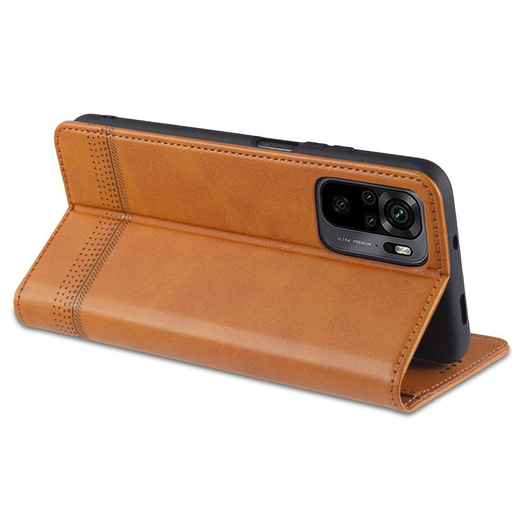 AZNS For Xiaomi Redmi Note 10 4G / Redmi Note 10S / Poco M5s 4G Wallet Phone Case Magnetic Absorption Folding Stand Flip Cover PU Leather Phone Protector - Red