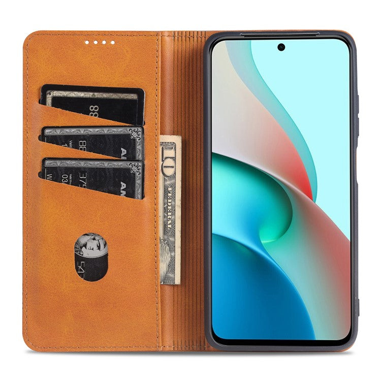 AZNS For Xiaomi Redmi Note 10 4G / Redmi Note 10S / Poco M5s 4G Wallet Phone Case Magnetic Absorption Folding Stand Flip Cover PU Leather Phone Protector - Red