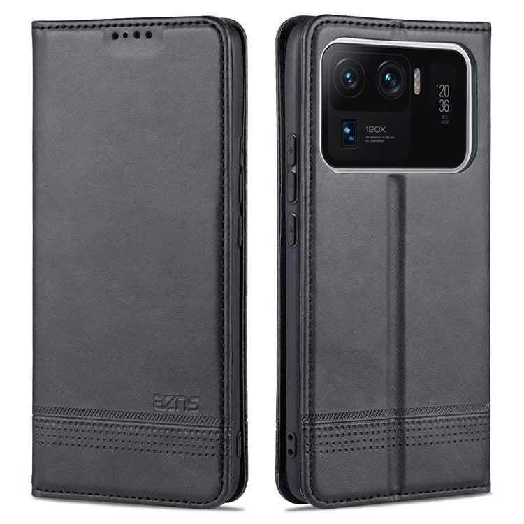 AZNS Auto-absorbed Magnetic Stand Wallet Leather Phone Protection Shell Case for Xiaomi Mi 11 Ultra - Black