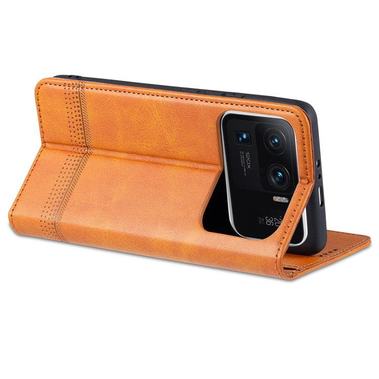 AZNS Auto-absorbed Magnetic Stand Wallet Leather Phone Protection Shell Case for Xiaomi Mi 11 Ultra - Black