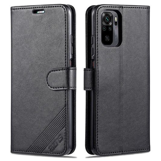 AZNS Wallet Stand Leather Protective Shell for Xiaomi Poco M5s 4G / Redmi Note 10 4G / Note 10S 4G - Black
