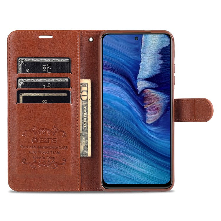 AZNS Wallet Stand Leather Protective Shell for Xiaomi Poco M5s 4G / Redmi Note 10 4G / Note 10S 4G - Black