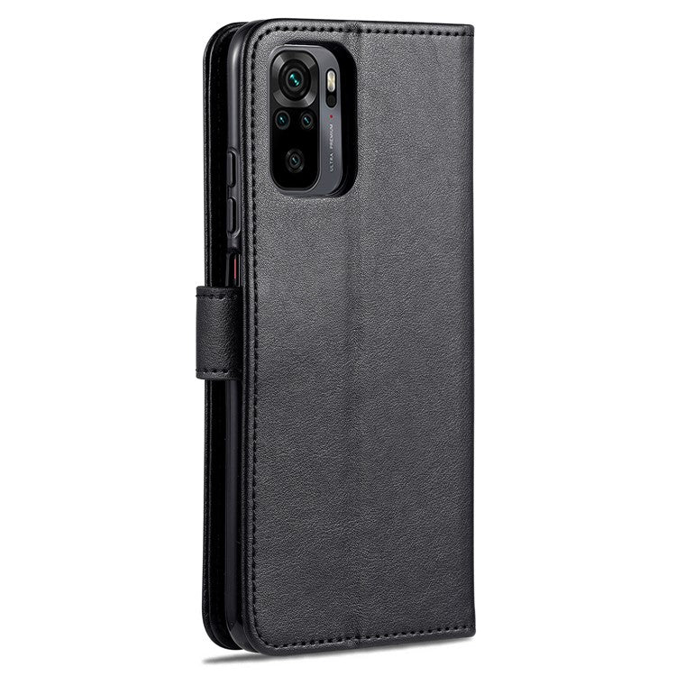 AZNS Wallet Stand Leather Protective Shell for Xiaomi Poco M5s 4G / Redmi Note 10 4G / Note 10S 4G - Black