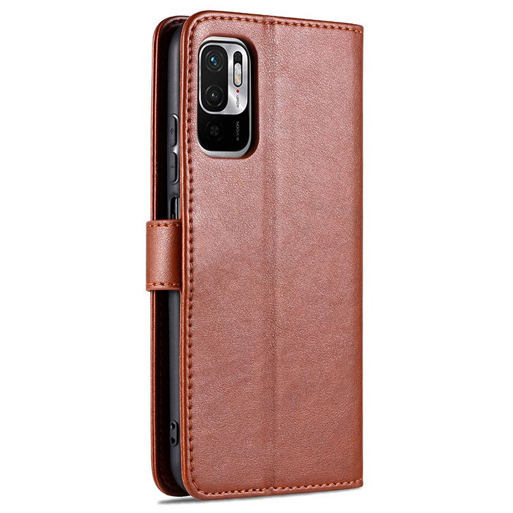 AZNS PU Leather Phone Wallet Stand Case Cover for Xiaomi Redmi Note 10 5G/Poco M3 Pro 4G/5G - Brown
