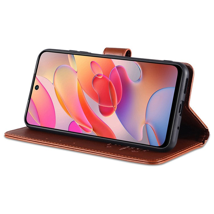 AZNS PU Leather Phone Wallet Stand Case Cover for Xiaomi Redmi Note 10 5G/Poco M3 Pro 4G/5G - Brown