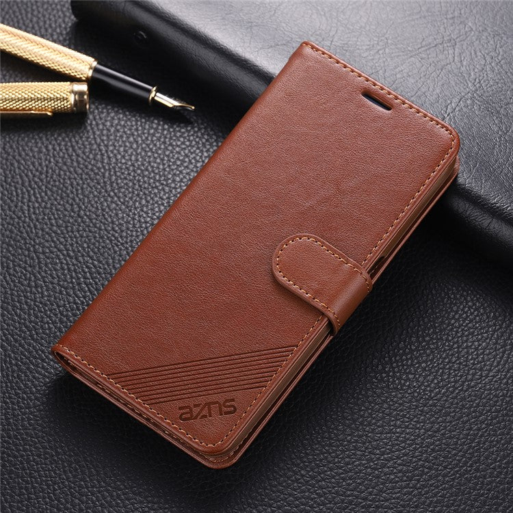 AZNS PU Leather Phone Wallet Stand Case Cover for Xiaomi Redmi Note 10 5G/Poco M3 Pro 4G/5G - Brown