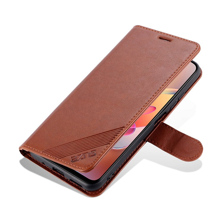 AZNS PU Leather Phone Wallet Stand Case Cover for Xiaomi Redmi Note 10 5G/Poco M3 Pro 4G/5G - Brown