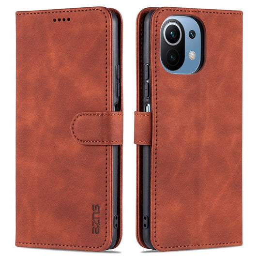 AZNS Wallet Leather Magnetic Closure Folio Flip Stand Case Cover for Xiaomi Mi 11 Lite 4G / 5G /11 Lite 5G NE - Brown