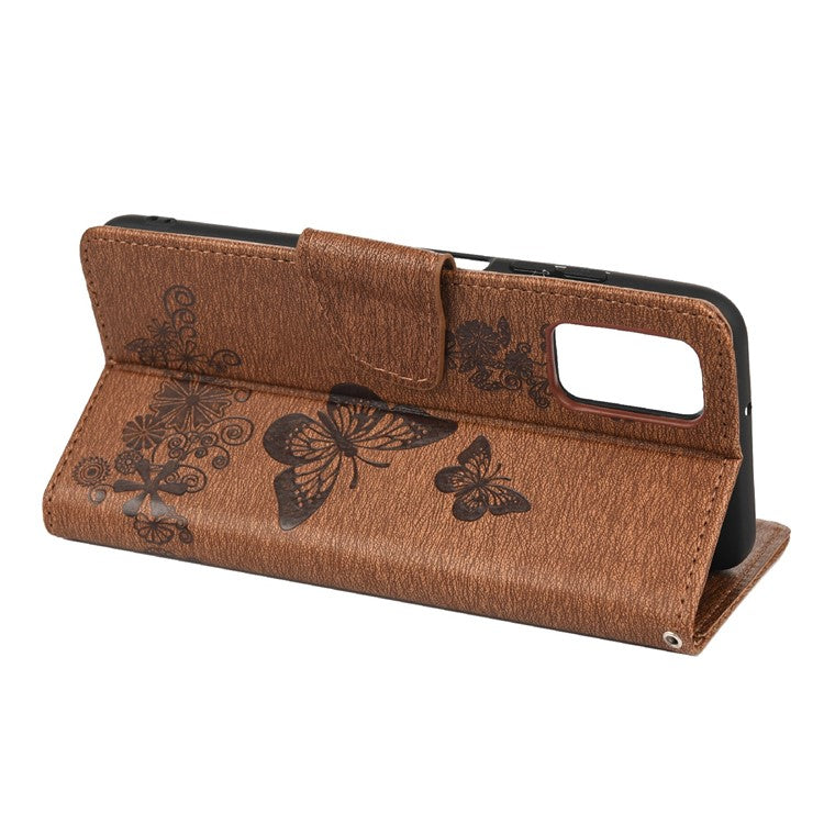 Leather Wallet Case Imprint Butterfly Flower Phone Case with Stand for Xiaomi Redmi 10 Prime / Redmi 10 - Brown