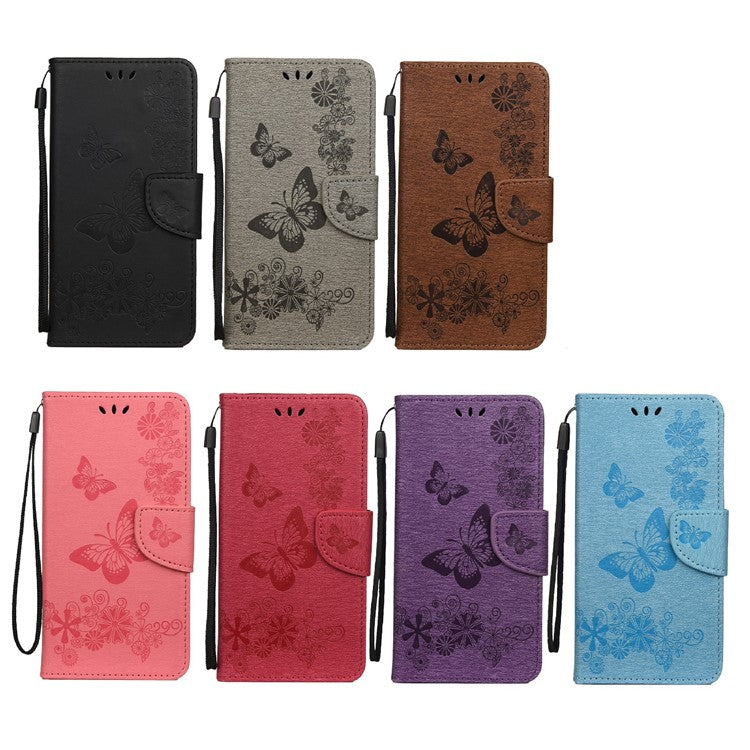 Leather Wallet Case Imprint Butterfly Flower Phone Case with Stand for Xiaomi Redmi 10 Prime / Redmi 10 - Brown