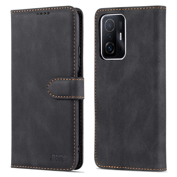 AZNS PU Leather Magnetic Clasp Phone Cover with Stand Wallet for Xiaomi 11T/11T Pro - Black