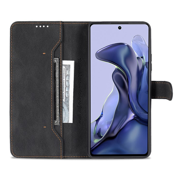 AZNS PU Leather Magnetic Clasp Phone Cover with Stand Wallet for Xiaomi 11T/11T Pro - Black