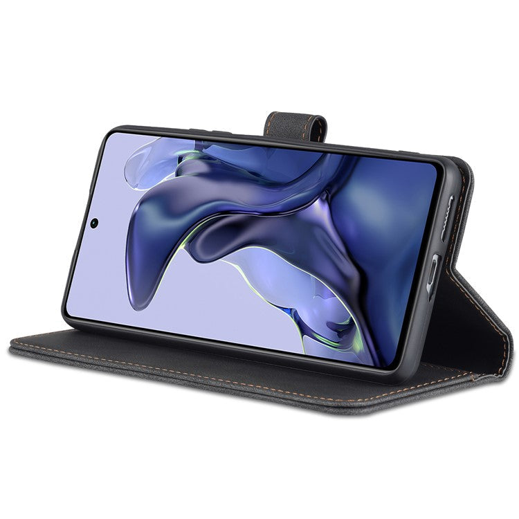 AZNS PU Leather Magnetic Clasp Phone Cover with Stand Wallet for Xiaomi 11T/11T Pro - Black