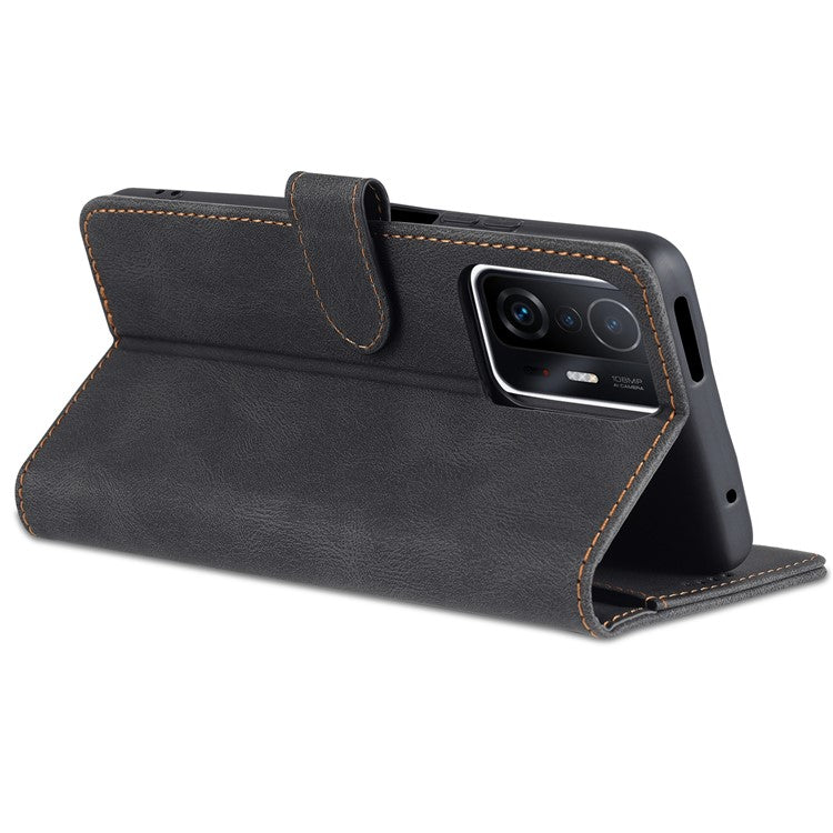 AZNS PU Leather Magnetic Clasp Phone Cover with Stand Wallet for Xiaomi 11T/11T Pro - Black