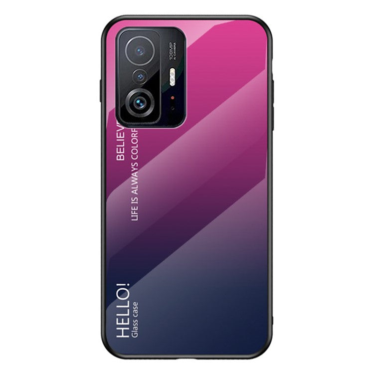 Gradient Color Anti-scratch Tempered Glass Hybrid Phone Case Cover for Xiaomi 11T/11T Pro - Gradient Rose