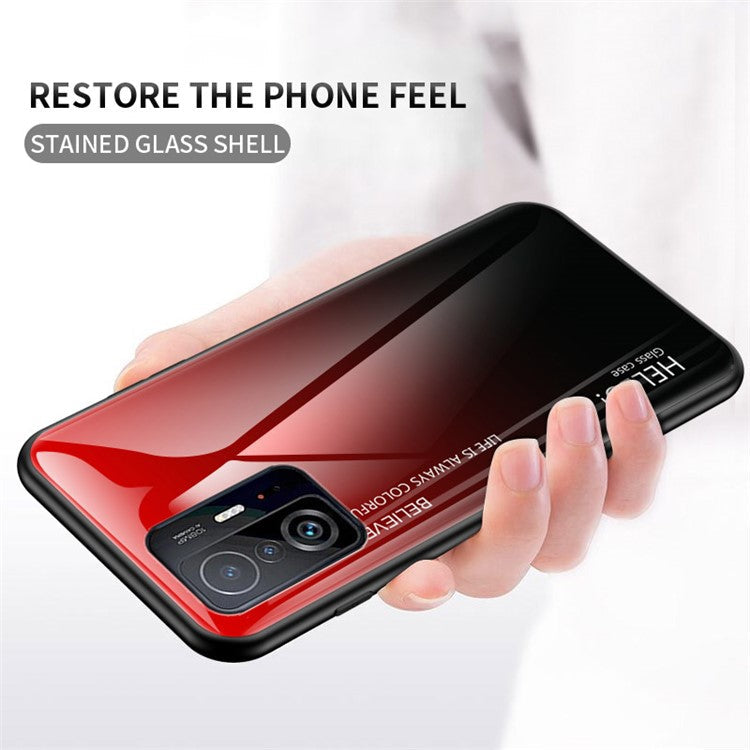 Gradient Color Anti-scratch Tempered Glass Hybrid Phone Case Cover for Xiaomi 11T/11T Pro - Gradient Rose