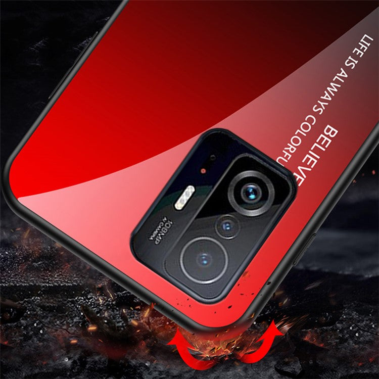 Gradient Color Anti-scratch Tempered Glass Hybrid Phone Case Cover for Xiaomi 11T/11T Pro - Gradient Rose