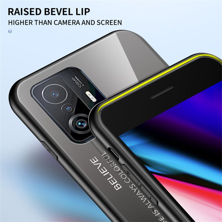 Gradient Color Anti-scratch Tempered Glass Hybrid Phone Case Cover for Xiaomi 11T/11T Pro - Gradient Rose