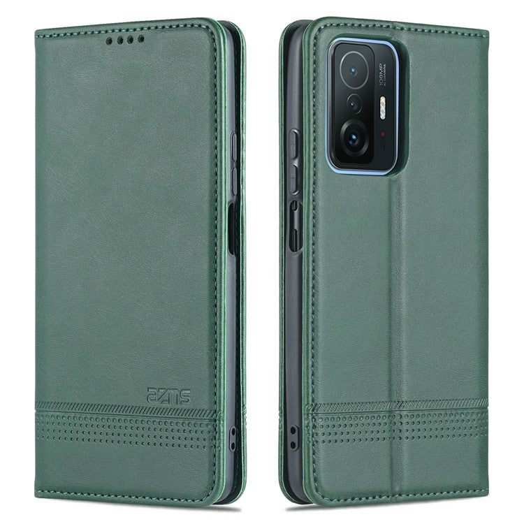 AZNS Wallet Design Durable PU Leather Shockproof Phone Cover Case for Xiaomi 11T / Xiaomi 11T Pro - Green