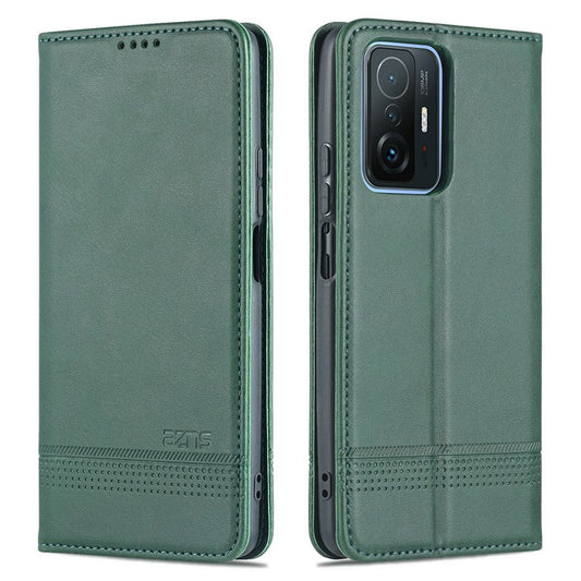 AZNS Wallet Design Durable PU Leather Shockproof Phone Cover Case for Xiaomi 11T / Xiaomi 11T Pro - Green