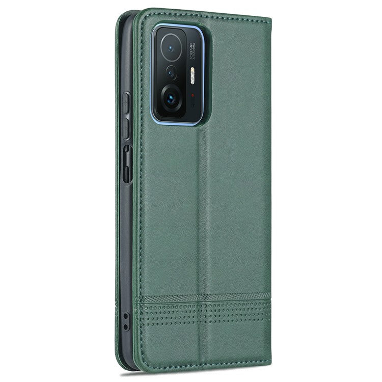 AZNS Wallet Design Durable PU Leather Shockproof Phone Cover Case for Xiaomi 11T / Xiaomi 11T Pro - Green