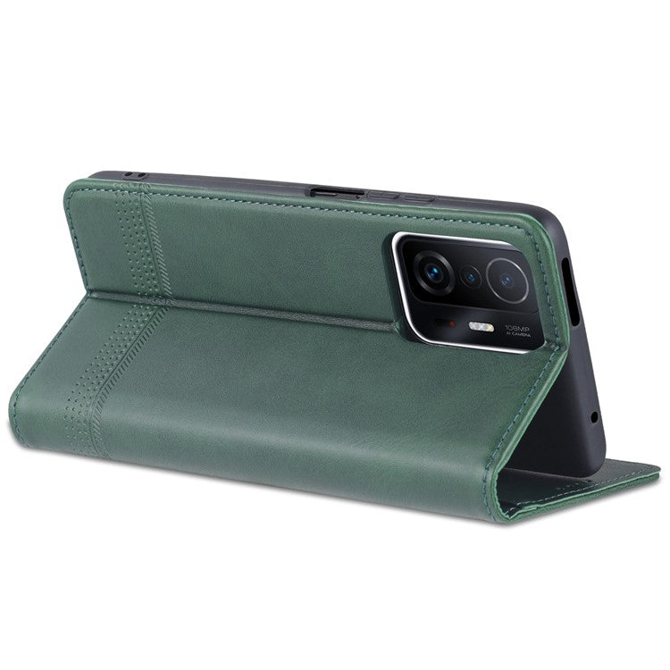 AZNS Wallet Design Durable PU Leather Shockproof Phone Cover Case for Xiaomi 11T / Xiaomi 11T Pro - Green