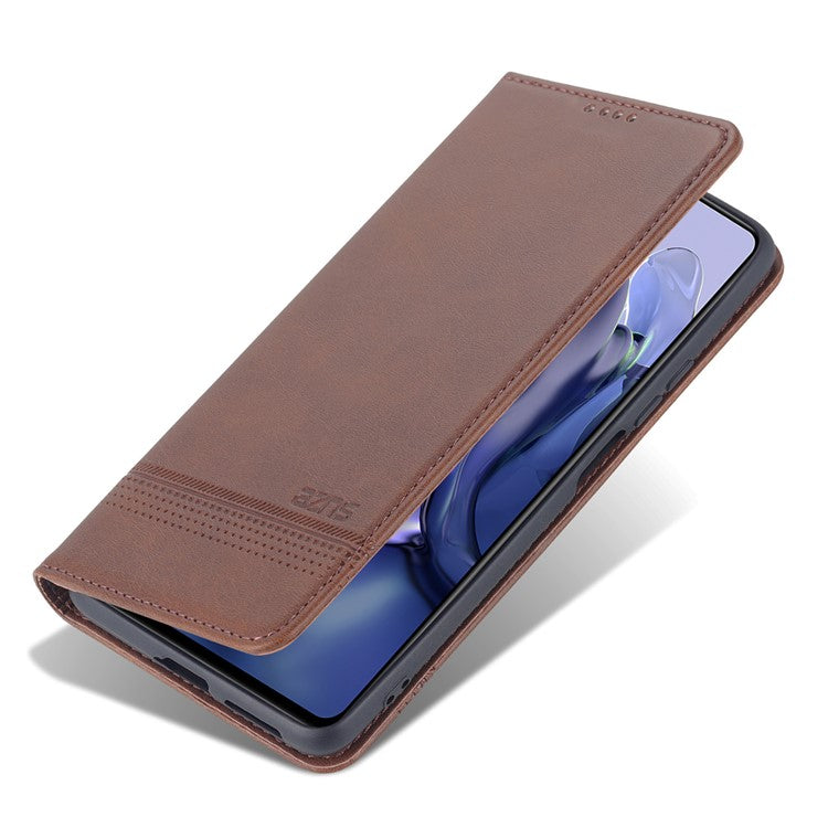 AZNS Wallet Design Durable PU Leather Shockproof Phone Cover Case for Xiaomi 11T / Xiaomi 11T Pro - Coffee