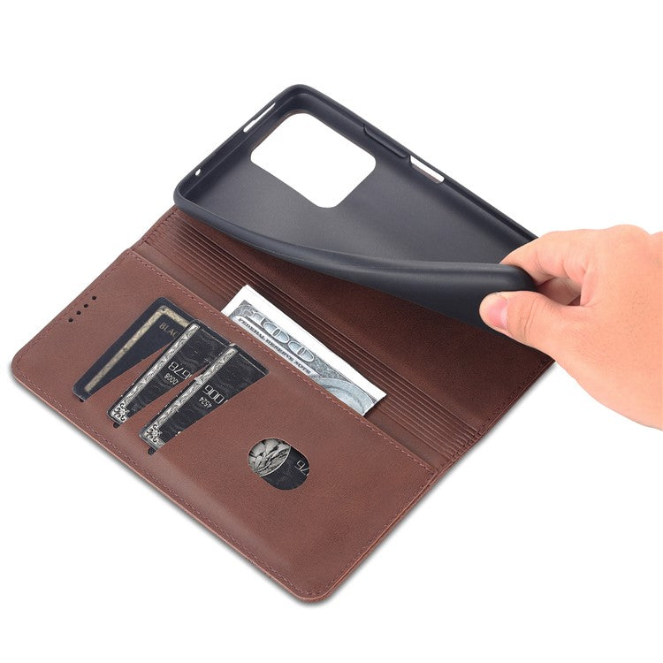 AZNS Wallet Design Durable PU Leather Shockproof Phone Cover Case for Xiaomi 11T / Xiaomi 11T Pro - Coffee