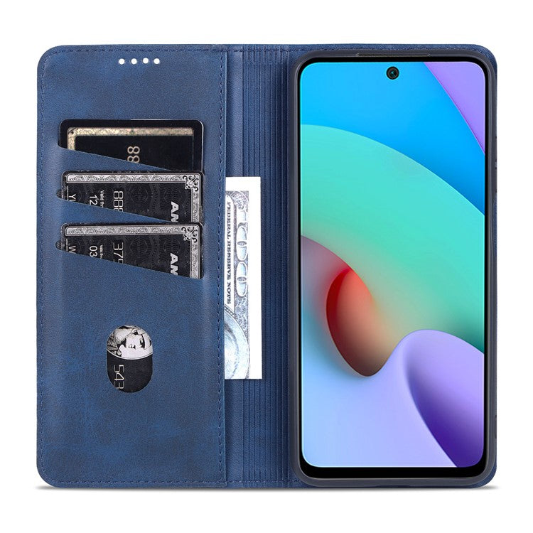 AZNS Auto-absorbed Wallet Design PU Leather Shockproof Phone Stand Cover Case for Xiaomi Redmi Note 11 5G (China) (MediaTek)/Poco M4 Pro 5G - Blue