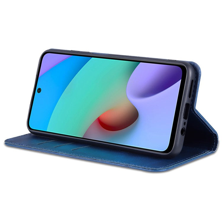 AZNS Auto-absorbed Wallet Design PU Leather Shockproof Phone Stand Cover Case for Xiaomi Redmi Note 11 5G (China) (MediaTek)/Poco M4 Pro 5G - Blue