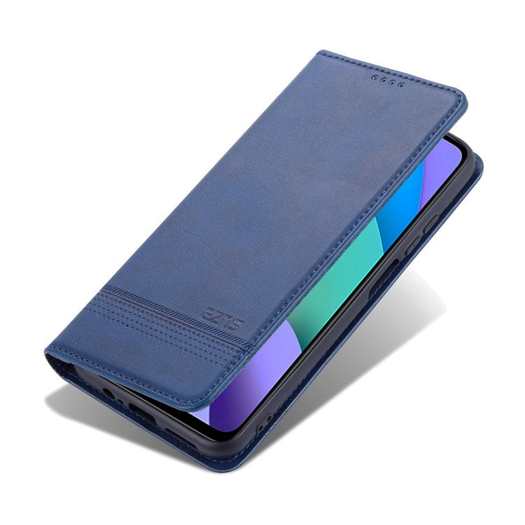 AZNS Auto-absorbed Wallet Design PU Leather Shockproof Phone Stand Cover Case for Xiaomi Redmi Note 11 5G (China) (MediaTek)/Poco M4 Pro 5G - Blue