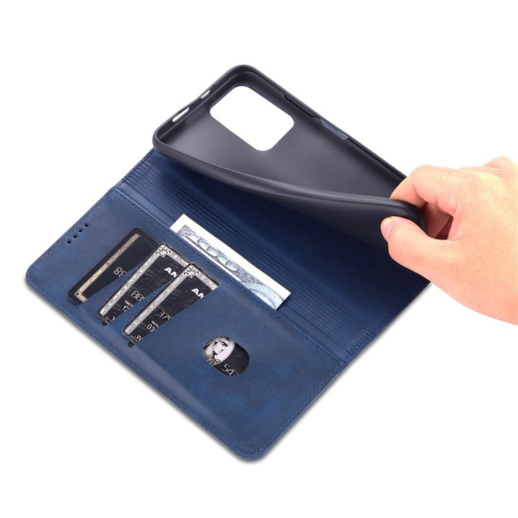 AZNS Auto-absorbed Wallet Design PU Leather Shockproof Phone Stand Cover Case for Xiaomi Redmi Note 11 5G (China) (MediaTek)/Poco M4 Pro 5G - Blue