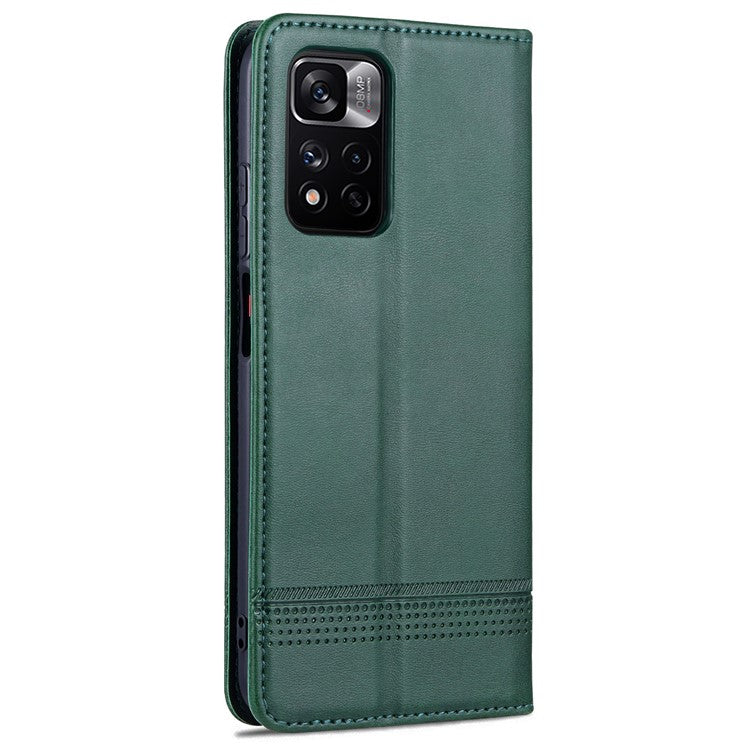 AZNS Anti-fall Well-protected Auto-absorbed Wallet Design PU Leather Phone Stand Cover Case for Xiaomi Redmi Note 11 Pro 5G (China) (MediaTek)/11 Pro+ 5G - Green