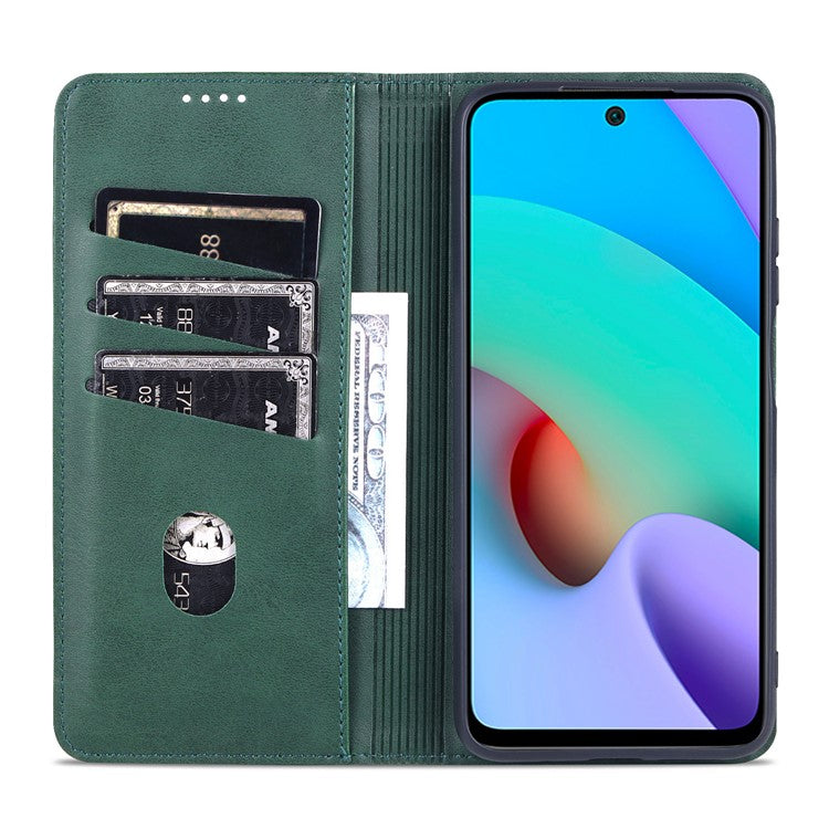 AZNS Anti-fall Well-protected Auto-absorbed Wallet Design PU Leather Phone Stand Cover Case for Xiaomi Redmi Note 11 Pro 5G (China) (MediaTek)/11 Pro+ 5G - Green