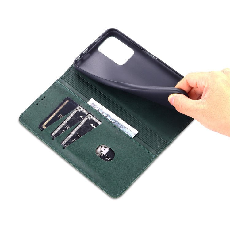 AZNS Anti-fall Well-protected Auto-absorbed Wallet Design PU Leather Phone Stand Cover Case for Xiaomi Redmi Note 11 Pro 5G (China) (MediaTek)/11 Pro+ 5G - Green