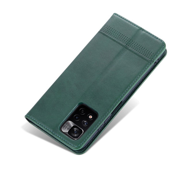 AZNS Anti-fall Well-protected Auto-absorbed Wallet Design PU Leather Phone Stand Cover Case for Xiaomi Redmi Note 11 Pro 5G (China) (MediaTek)/11 Pro+ 5G - Green