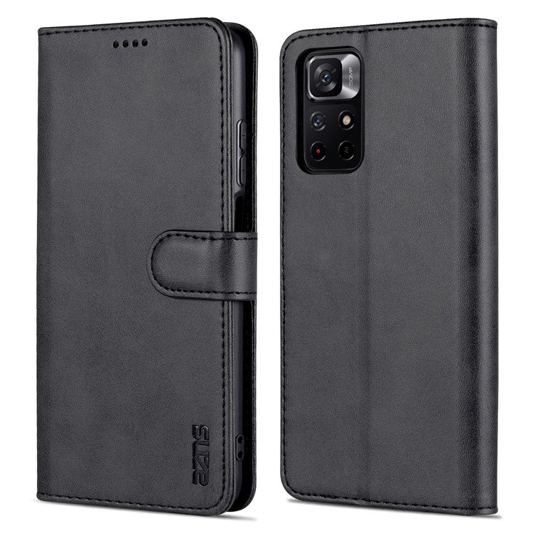 AZNS for Xiaomi Redmi Note 11 5G (China) (MediaTek)/Note 11T 5G/Note 11S 5G PU Leather Flip Folio Case Wallet Stand Shockproof TPU Inner Shell Phone Cover - Black