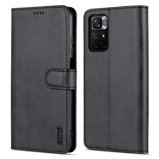 AZNS for Xiaomi Redmi Note 11 5G (China) (MediaTek)/Note 11T 5G/Note 11S 5G PU Leather Flip Folio Case Wallet Stand Shockproof TPU Inner Shell Phone Cover - Black