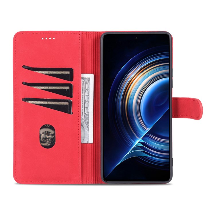 AZNS for Xiaomi Redmi K50/K50 Pro PU Leather Wallet Case Foldable Stand Phone Full-protection Cover - Red