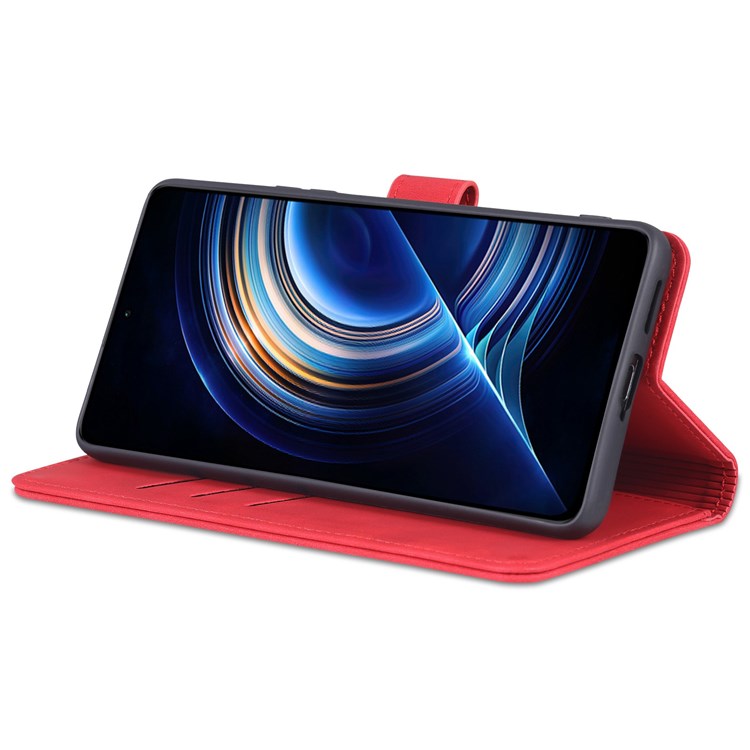 AZNS for Xiaomi Redmi K50/K50 Pro PU Leather Wallet Case Foldable Stand Phone Full-protection Cover - Red