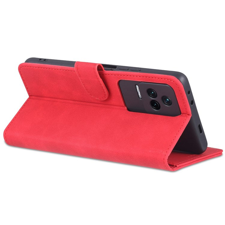 AZNS for Xiaomi Redmi K50/K50 Pro PU Leather Wallet Case Foldable Stand Phone Full-protection Cover - Red