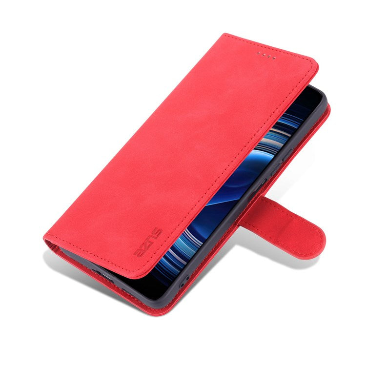 AZNS for Xiaomi Redmi K50/K50 Pro PU Leather Wallet Case Foldable Stand Phone Full-protection Cover - Red