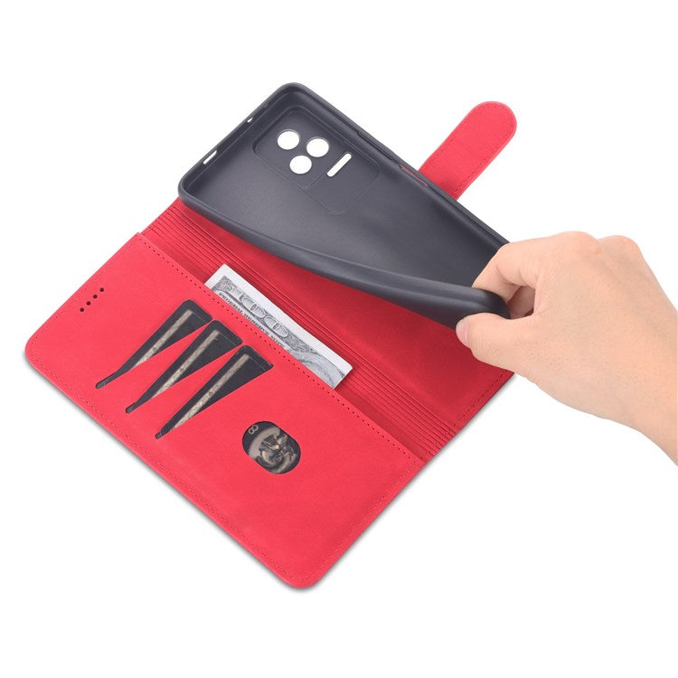 AZNS for Xiaomi Redmi K50/K50 Pro PU Leather Wallet Case Foldable Stand Phone Full-protection Cover - Red