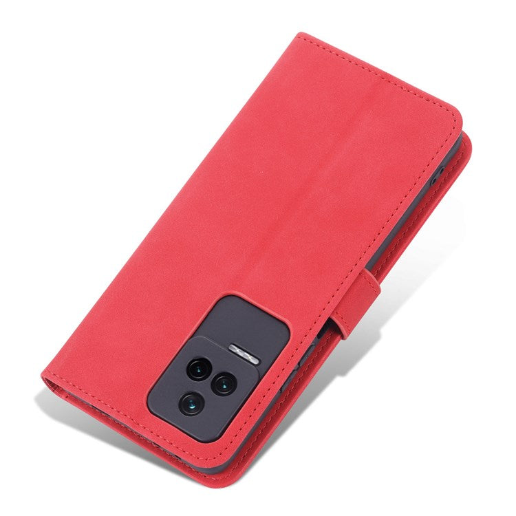 AZNS for Xiaomi Redmi K50/K50 Pro PU Leather Wallet Case Foldable Stand Phone Full-protection Cover - Red