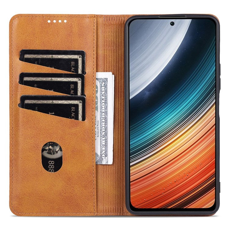 AZNS For Xiaomi Redmi K50 Pro/K50 Protective Phone Case Magnetic Closure Textured PU Leather Stand Phone Cover with Wallet - Brown