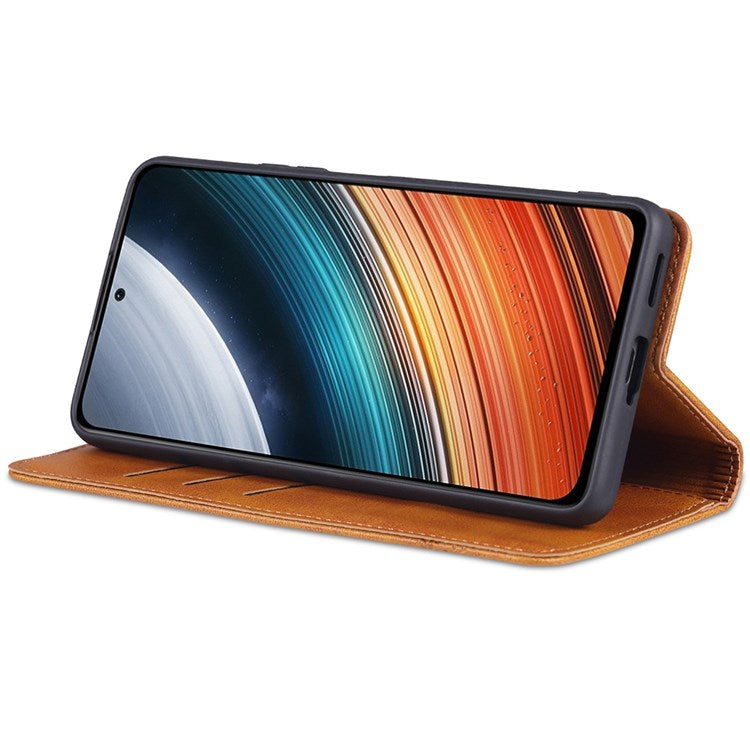 AZNS For Xiaomi Redmi K50 Pro/K50 Protective Phone Case Magnetic Closure Textured PU Leather Stand Phone Cover with Wallet - Brown